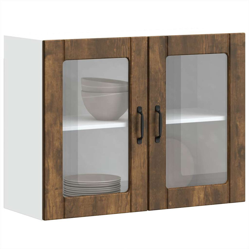 Kitchen Wall Cabinet With Glass Door Lucca Engineered Wood, Smoked Oak, 60cm H x 80cm W x 31cm D