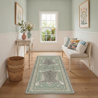 Tapis vert à imprimé léopard Alinda
