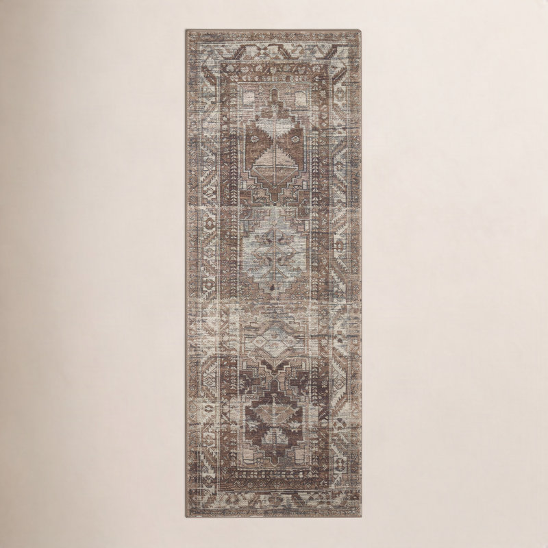 Tapis oriental argile / sauge Billie, Tapis de couloir 2 pi 6 po x 9 pi 6 po