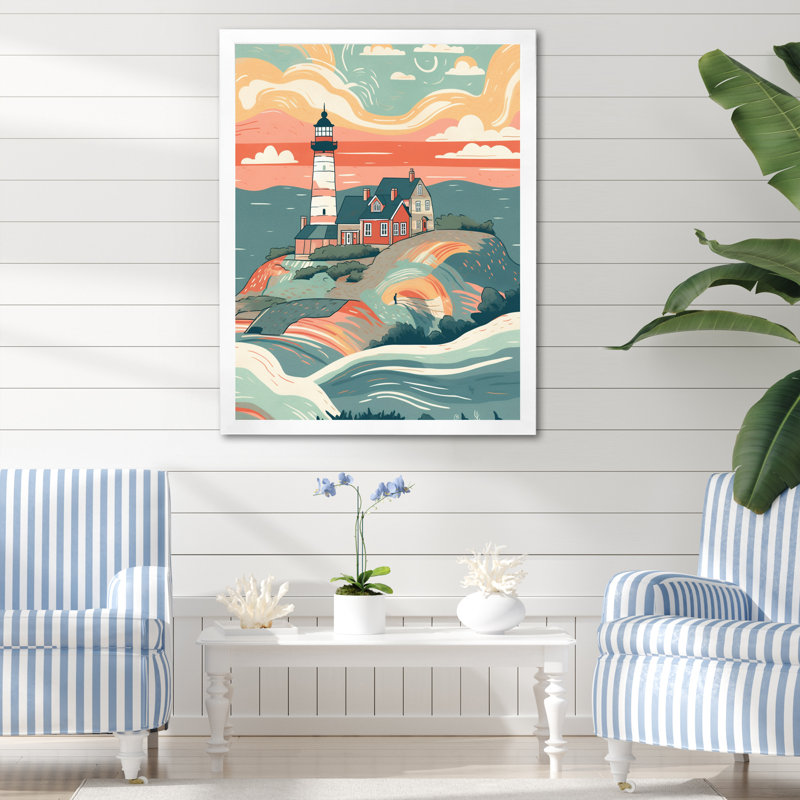 Bord de mer phare II, reproduction sur toile, H 40 po x l 30 po x P 1,5 po, Cadre simple blanc