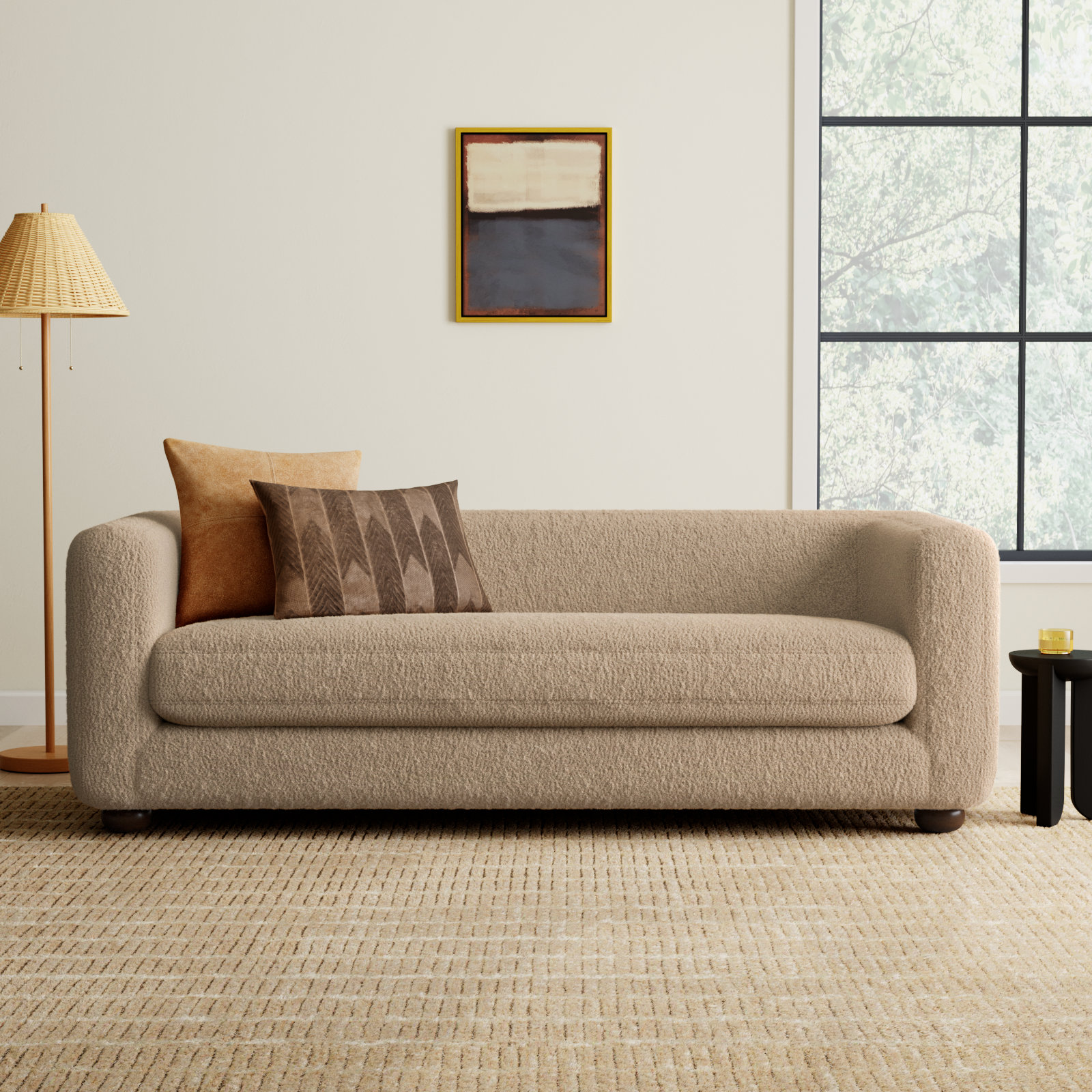 Lovatt 84'' Upholstered Sofa, Sheepskin Camel Sherpa