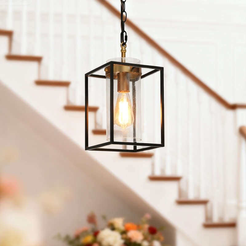 1-Light Modern Contemporary Kitchen Pendant Light Cylinder Seeded Glass Shade