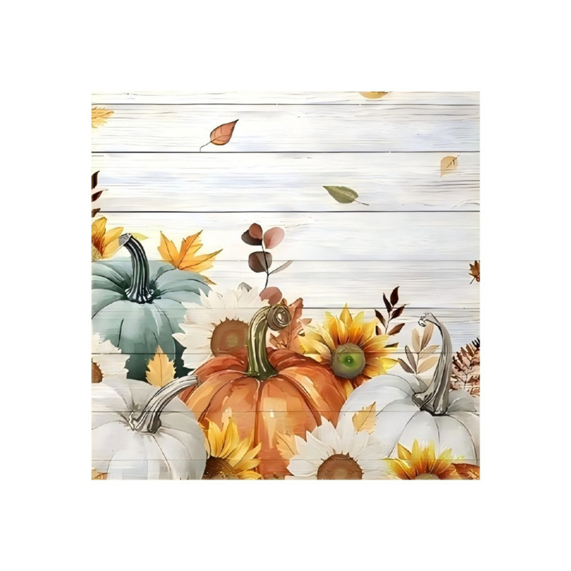 Citrouilles et feuilles d'érable non encadrées, art mural 16 po x 16 po