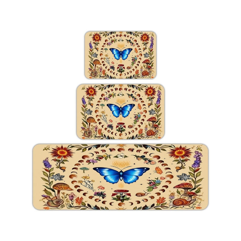 Tapis d'entrée de cuisine 3 pièces Blue Butterfly