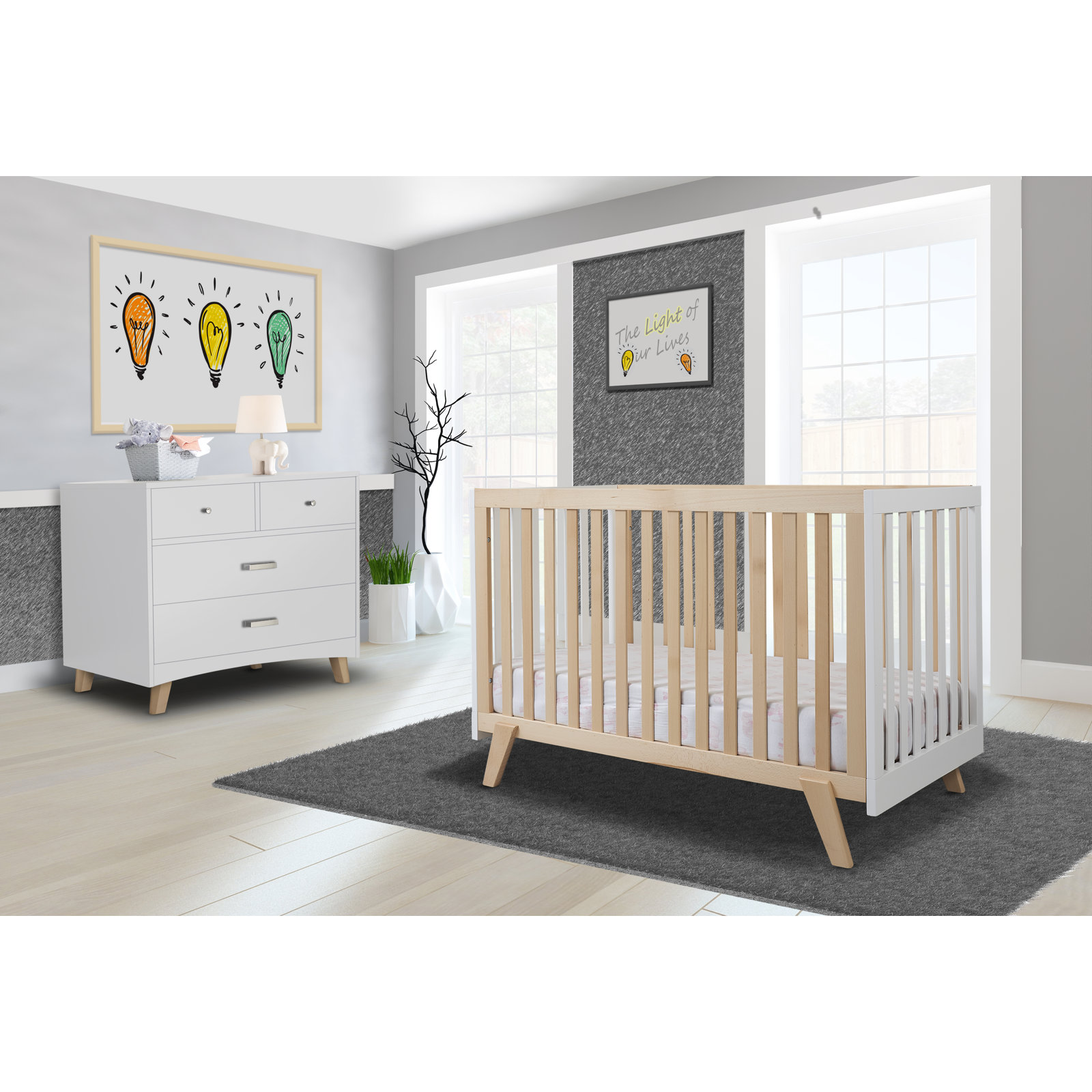 Luce 2-in-1 Convertible Crib, Natural/White