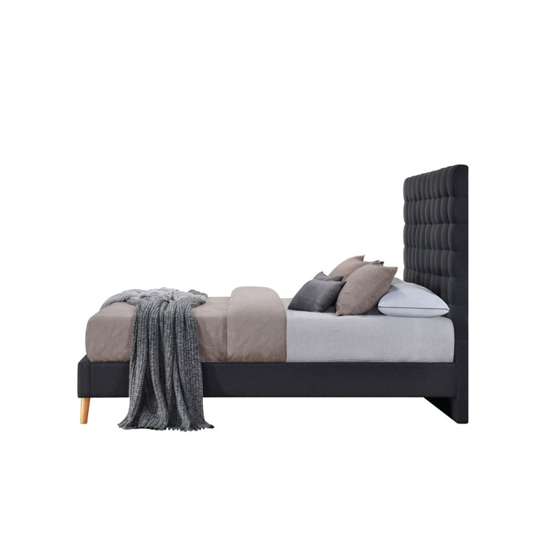Akyria Tufted Upholstered Bed, Dark Gray, King