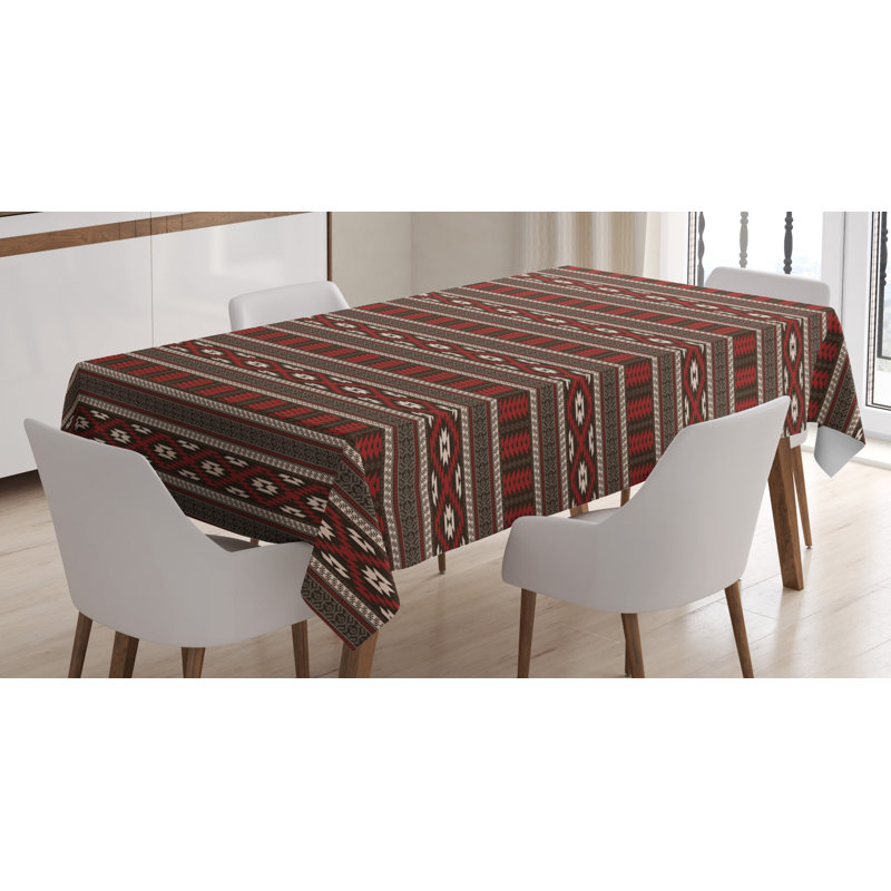 Nappe ambesonne tribal, bordures horizontales avec motif de style primitif ikat, housse de table rectangulaire pour la cuisine de salle à manger décoration, 52 po x 70 po, blanc ruby noir