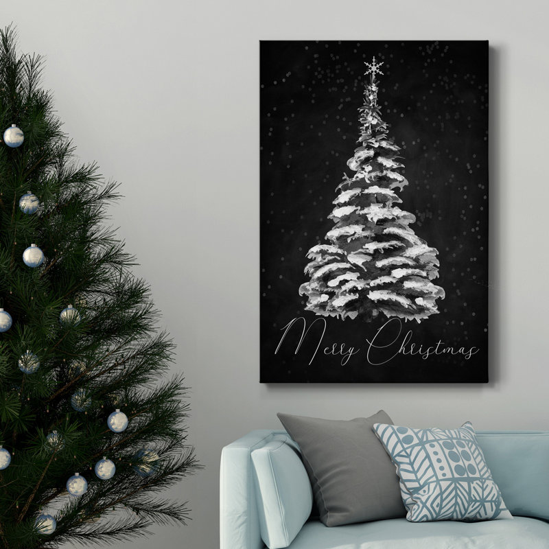 Merry Christmas - Toile tendue avec châssis de qualité supérieure, prête à être accrochée, H 27 po x l 18 po x P 1 po