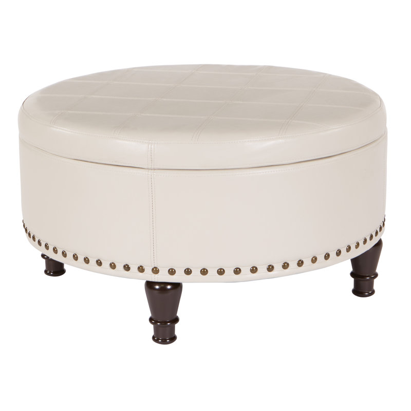 Faux Leather Ottoman, Cream