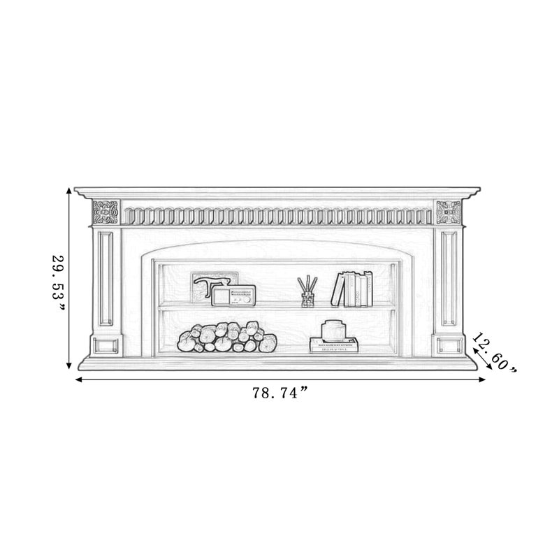 Black Solid Wood TV Cabinet Fireplace, 29.53" H x 78.74" W x 12.6" D