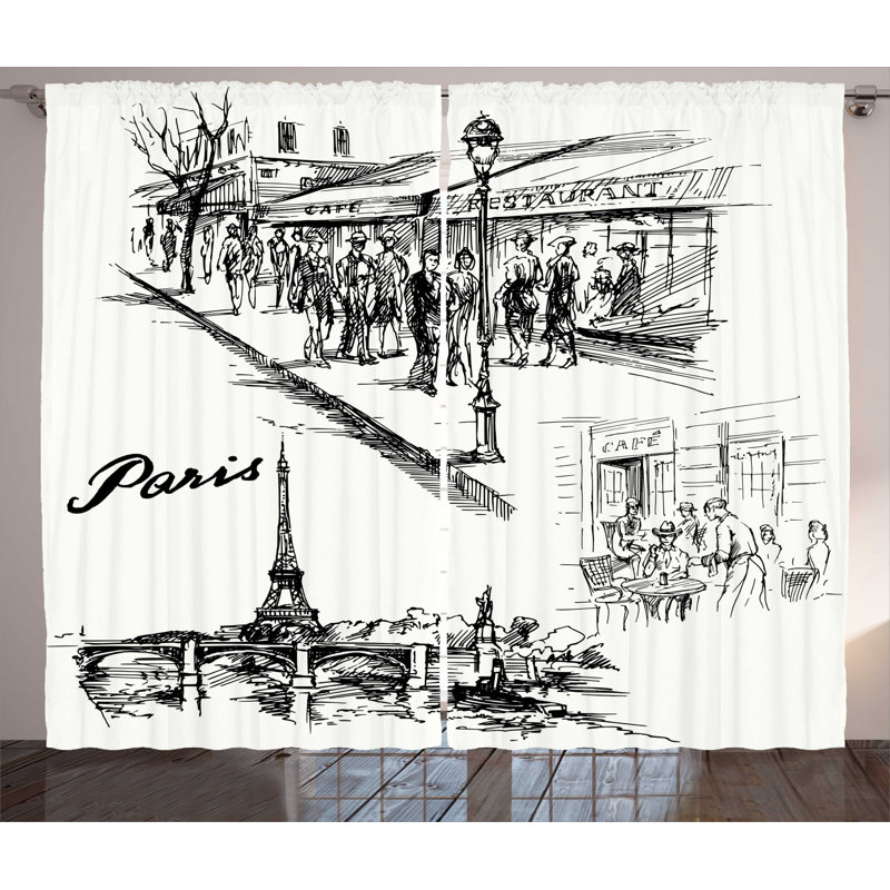 Eiffel Tower Semi-Sheer Rod Pocket Curtain Panels, 54" x 84"