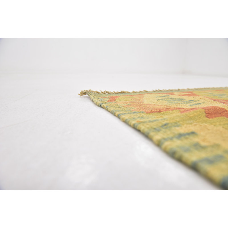 Tapis de zone en laine noué la 2 pi 7 po x 4 pi one-of-kind à la main Elland
