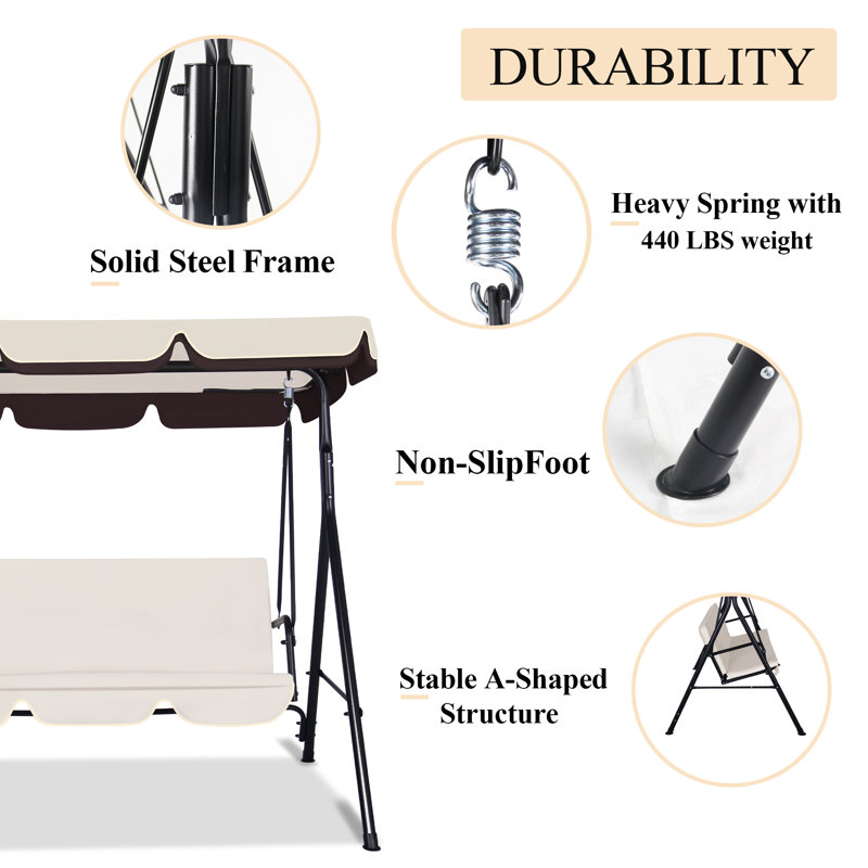Balancelle 3 personnes avec auvent réglable, Beige/noir