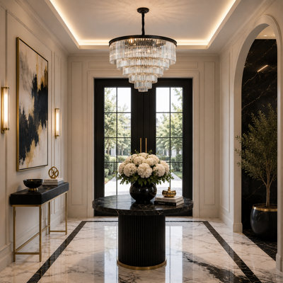 Lustre rond en cristal 28 lumières à DEL Allure - noir mat