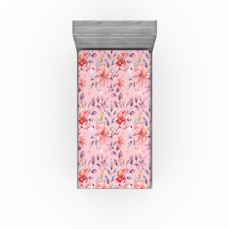 Drap-housse à motif floral Ambesonne, Rose, mauve, fleur de Sienne brûlée / floral, Drap-housse de taille simple