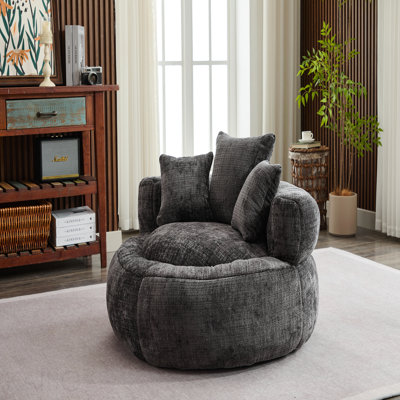 Fauteuil à billes en mousse pour adultes / adolescents avec rembourrage, fauteuil à billes avec housse en chenille ultra douce, fauteuil à billes rond, intérieur et extérieur - noir