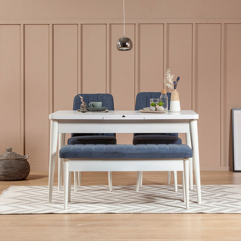 Ensemble de salle à manger extensible Newdale, Blanc / bleu foncé, Blanc