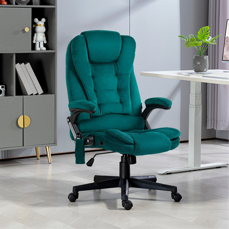 Chaise de bureau de massage vibrante à 6 points HOMcom, Polyester, Green