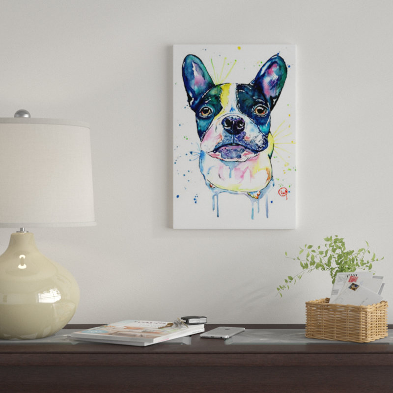 « juno the frenchton », impression sur toile tendue, H 26 po x l 18 po x P 1,5 po, Toile tendue, Pas de tapis