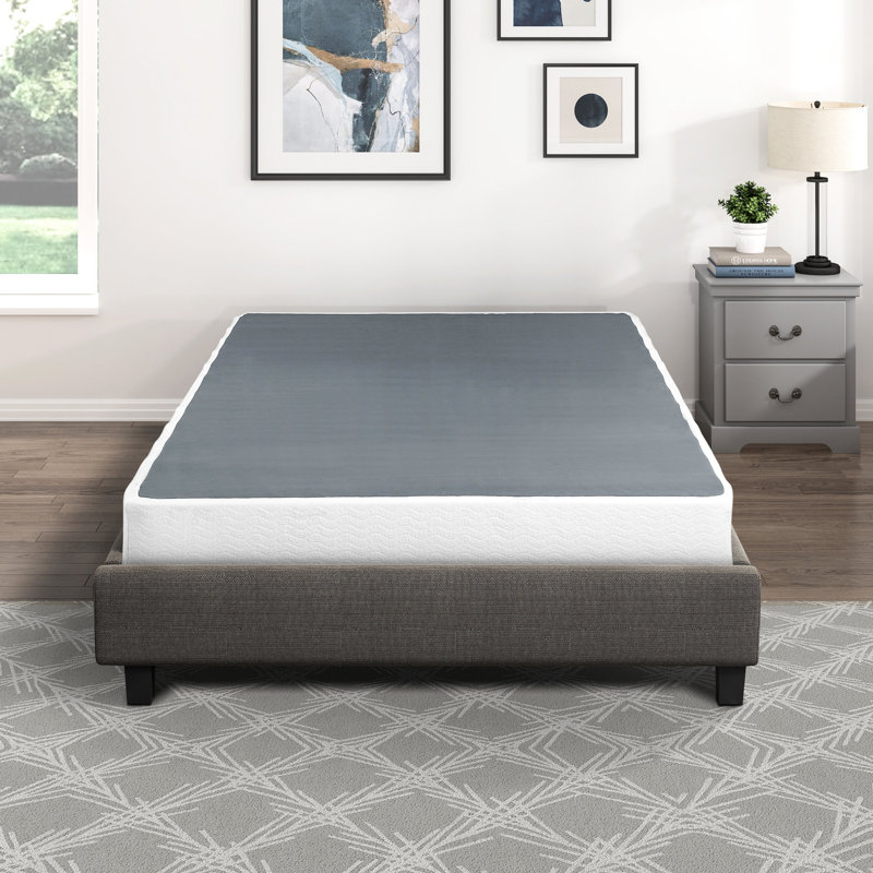 Support pour matelas double en tissu texturé - structure en métal noir, essentiel pour la chambre à coucher