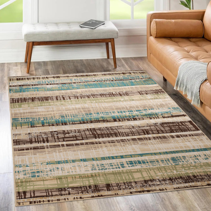 Celek Contemporary 100% Polypropylene Abstract Striped Indoor Area Rug, Rectangle 4' x 6'