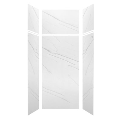 Transolid Lusso 36-in x 36-in x 72/24-in Glue To Wall 6-Piece Transition Shower Wall Kit, Palladio White