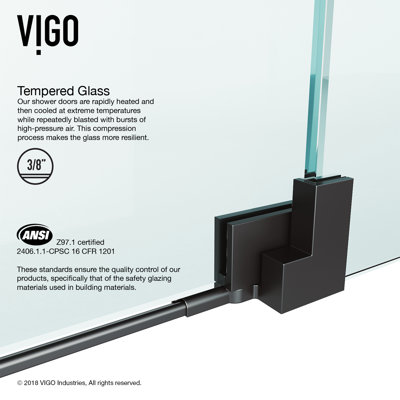 Porte de douche pivotante sans cadre avec verre transparent 3/8 po Pirouette l 30-36 po x H 72 po