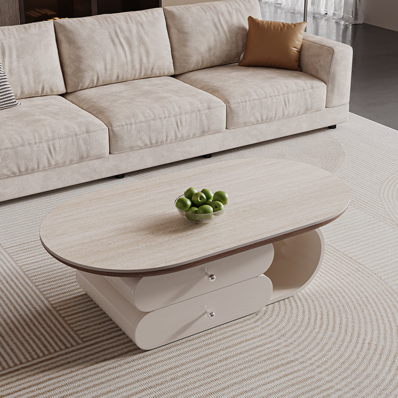Modern style coffee table, 16.14" H x 51.18" L x 27.56" W, Beige Top/White Base
