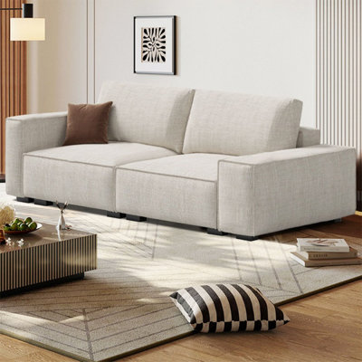 Canapé modulaire en coton et lin blanc crème
