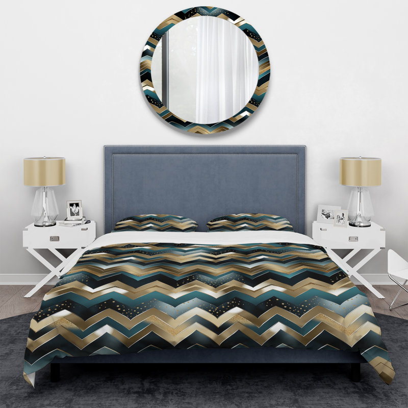 Ameisha Metallic Chevron Elegance Patter - Ensemble de housse de couette à chevrons - Polyester en microfibre