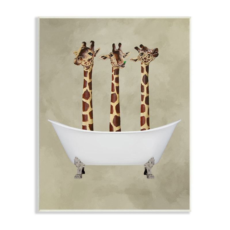 «Natural Palette», trois girafes dans une baignoire à pattes par Coco De Paris - impression, Plaque murale, H 19 po x l 13 po