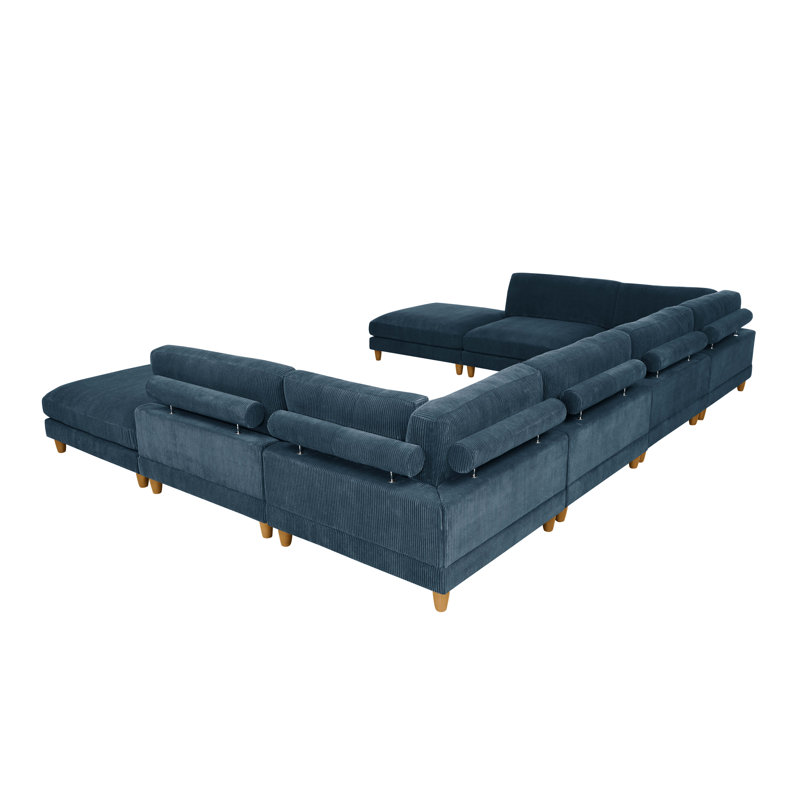 Canapé modulaire à large assise en velours côtelé, Velours côtelé bleu foncé, H 34 po x l 178 po x P 133,5 po