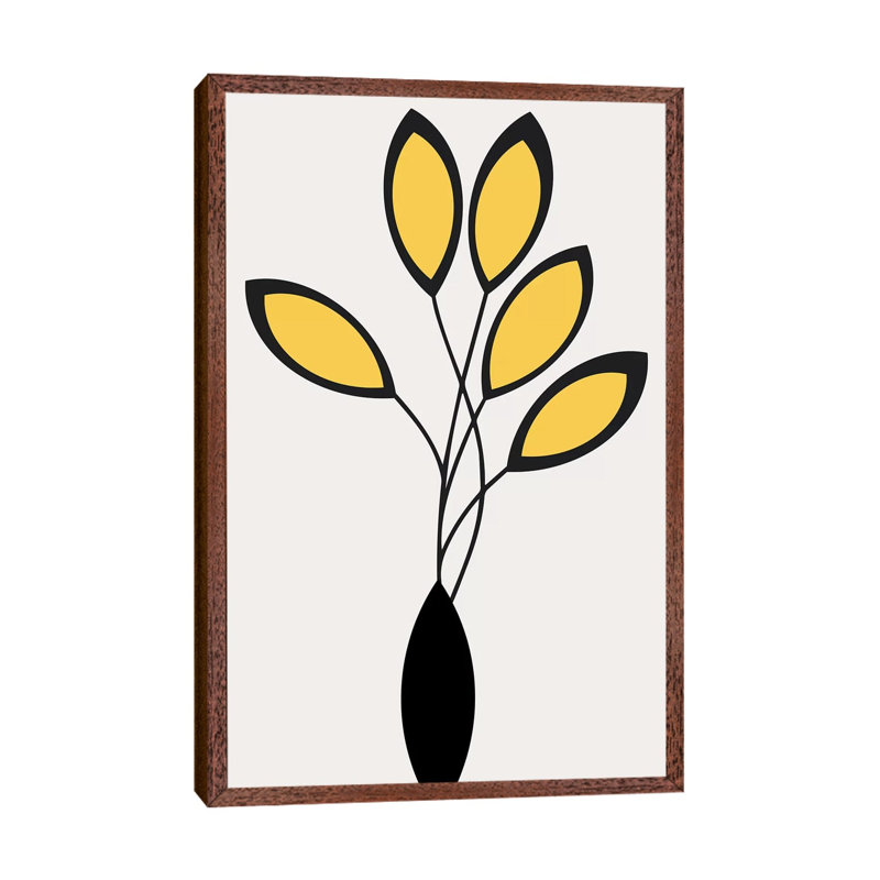 Cinco - Yellow by Kubistika - Print on Canvas, Classic Brown Wood Floater Framed, 101.6cm H x 66.04cm W x 3.81cm D