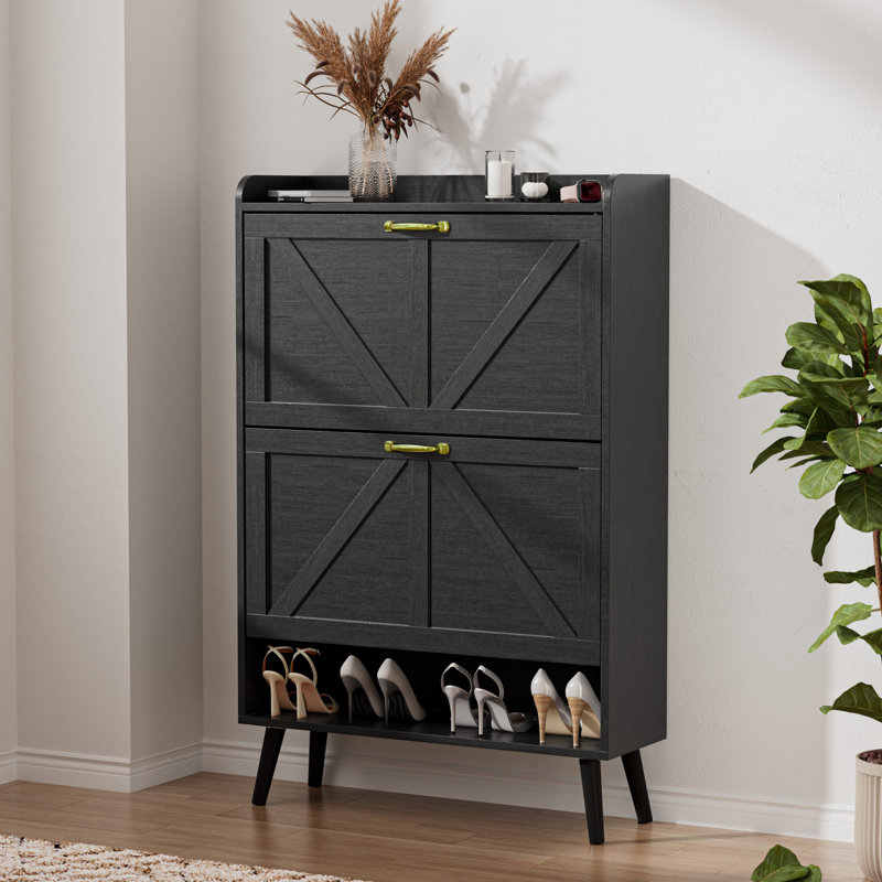 Armoire de rangement pour chaussures 20 paires avec 2 tiroirs et tablettes réglables, Noir, noir, noir, noir