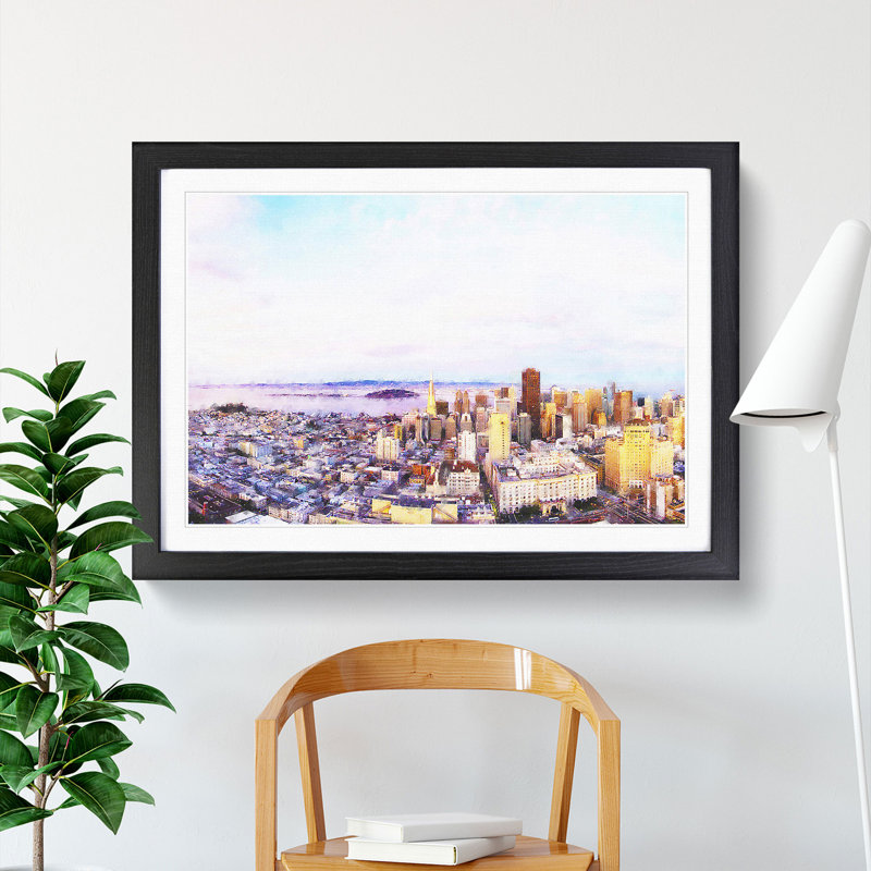 San Francisco Under a Pink Sky - Picture Frame Painting Print, Black Framed, 33cm H x 45cm W x 2cm D