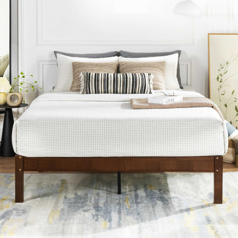 14" Bamboo Wood Platform Bed, Full, Coffee