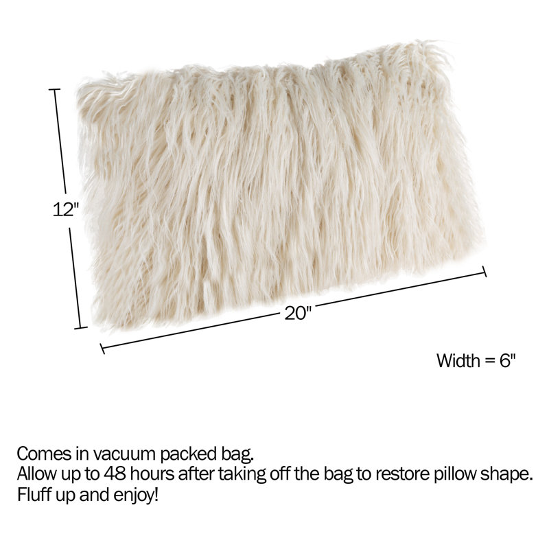 BUND163 12x20 Plush Lumbar Faux Fur Pillows – 2-Pack Decorative Pillow Insert and Shag Cover Set for Bedroom, Living Room, or Office