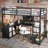 Twin Metal Loft Bed With Wardrobe And L-Shaped Study Area, Modern Style For Teenagers In Dorms Desk, Practical-1982763784