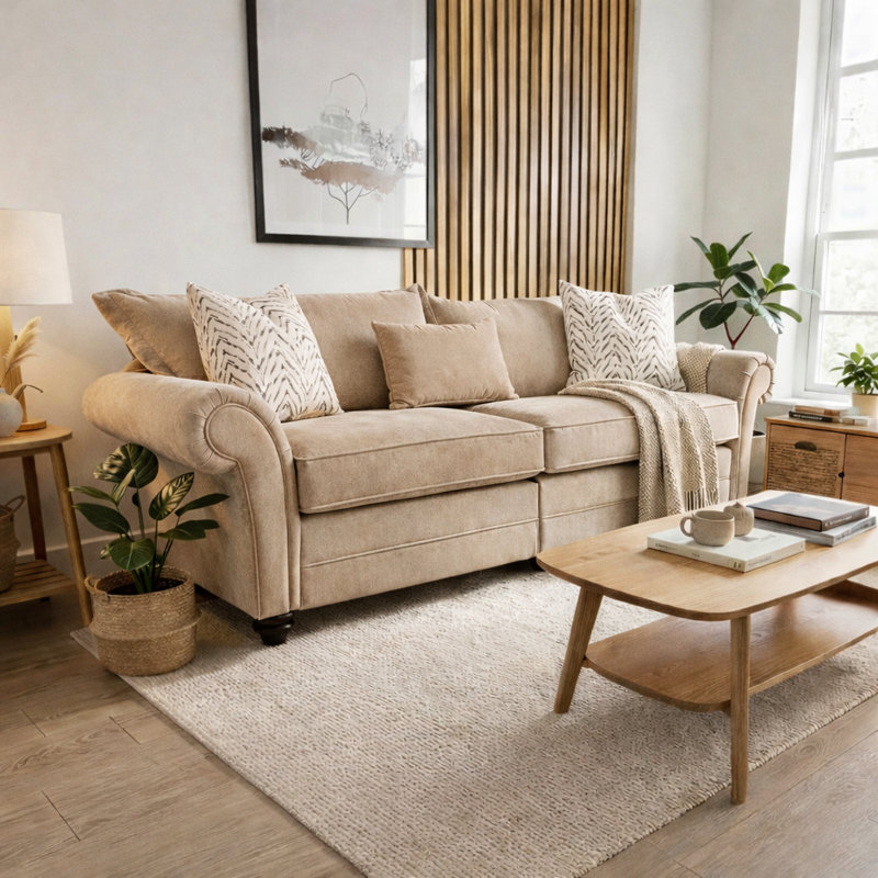 Dalton Textured Wave Sofa- Made in the UK, Mink, 4