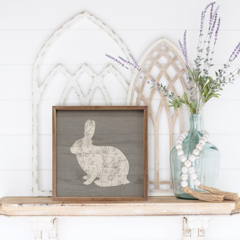 Floral lapin gris, H 12 po x l 12 po x P 1 po