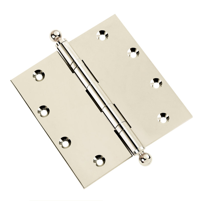 Charnière de porte simple à roulement à billes en laiton massif H 5 po x l 5 po, Nickel poli