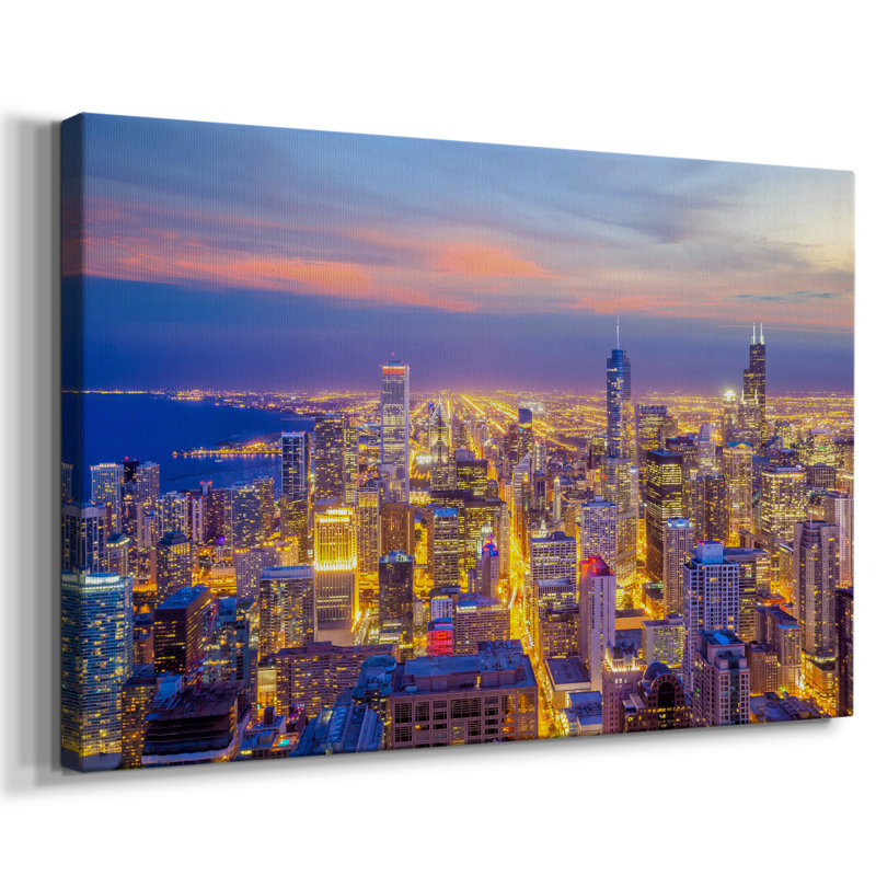 Vue aérienne de Chicago At Night sur toile, H 40 po x l 60 po x P 1,5 po