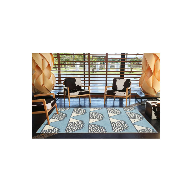Tapis bleu tissé à motif animal hérisson, Sous-tapis rectangulaire 2 pi 6 po x 4 pi 11 po