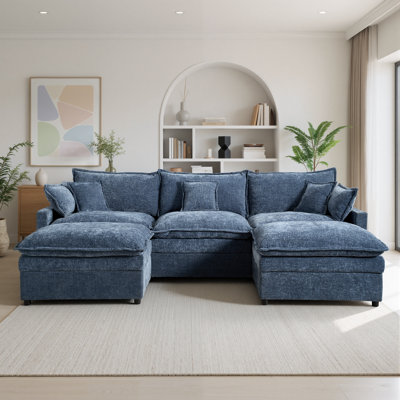 107" Modular U-Shaped Sectional, Free Combination Sofa with Removable Ottomans and Pillows