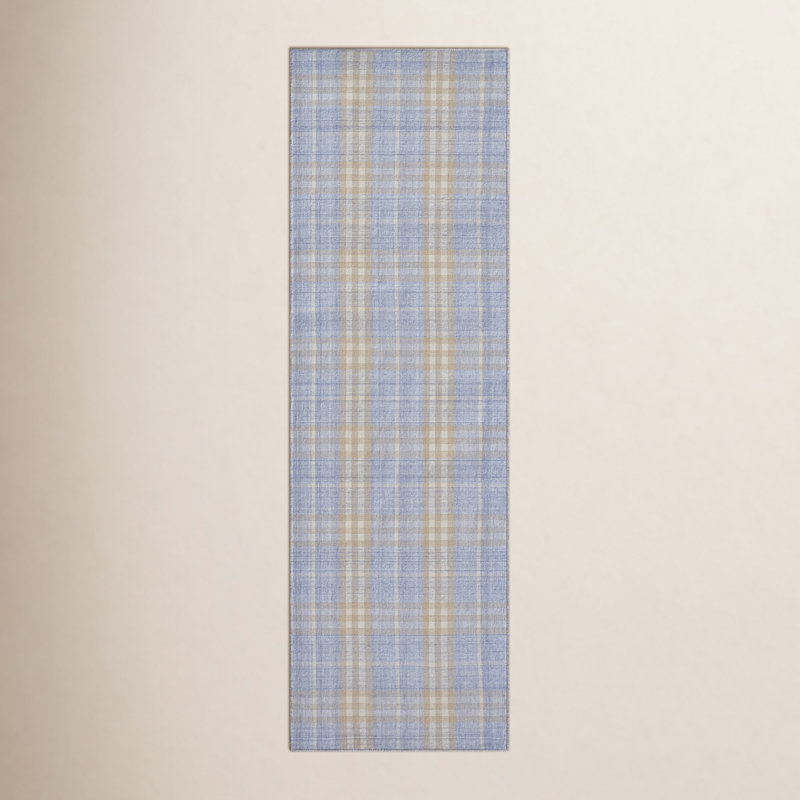 Tapis bleu / jaune à carreaux Atira, Tapis de couloir 2 pi 6 po x 8 pi
