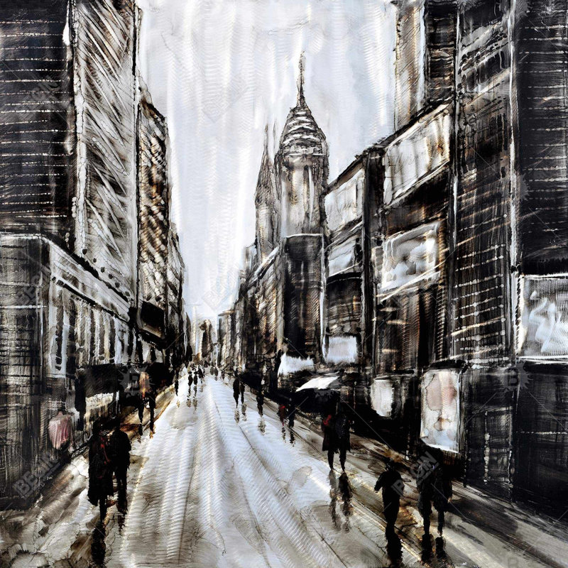 Busy Gray Street - décor de toile encadré «Street Scenery Man»