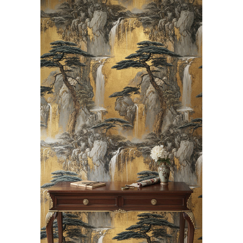 Waterfall Mural Gold Wall Decor