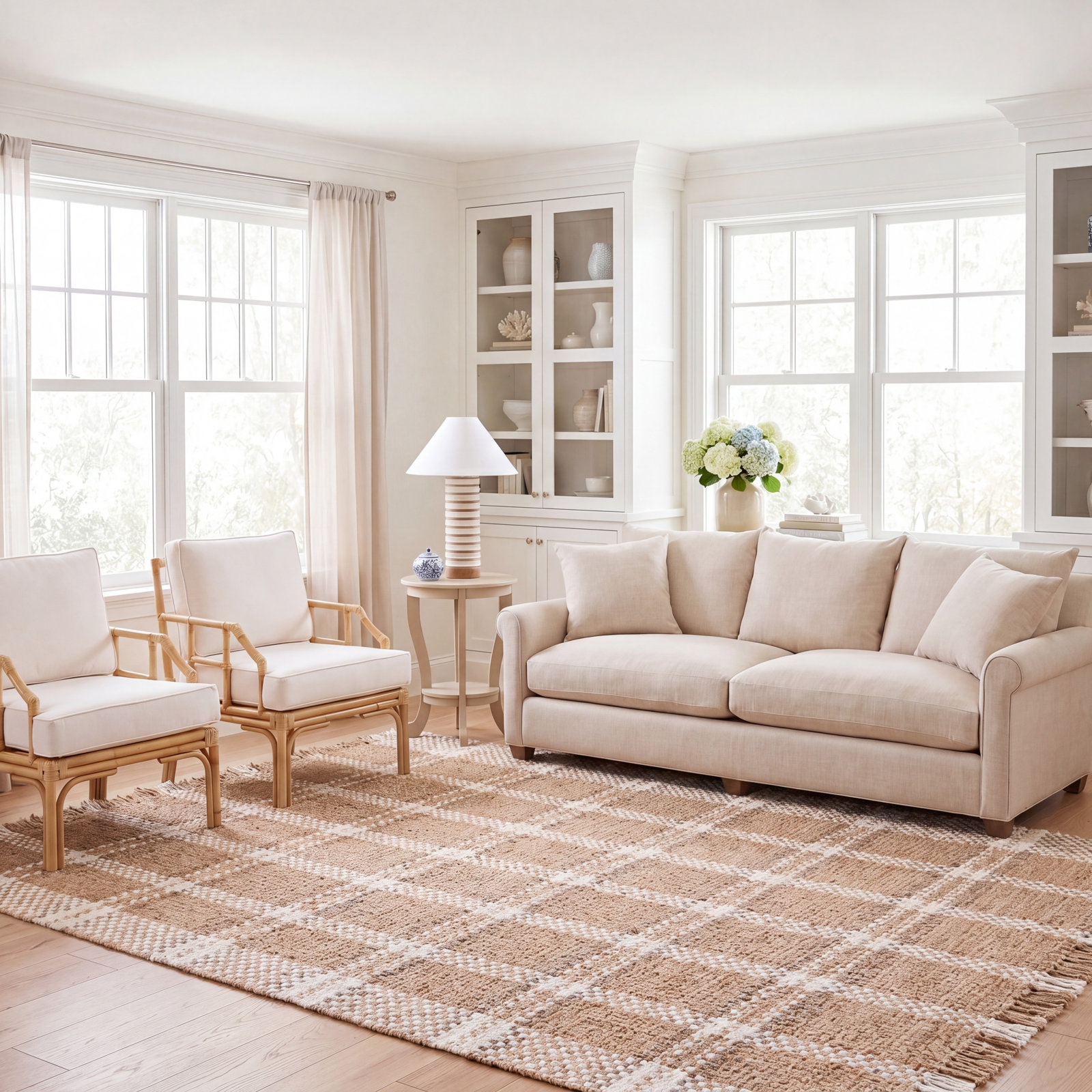 Hand-Woven Plaid Jute Rug, Rectangle 8' x 10'
