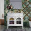 Meuble-lavabo blanc 36 po avec lavabo en céramique, lumière DEL à capteur de mouvement et portes en verre à motifs-322925575