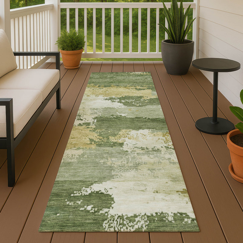 Tapis abstrait lavable à la machine intérieur / extérieur Kerwin ACN2372, Tapis de couloir 2 pi 3 po x 7 pi 6 po